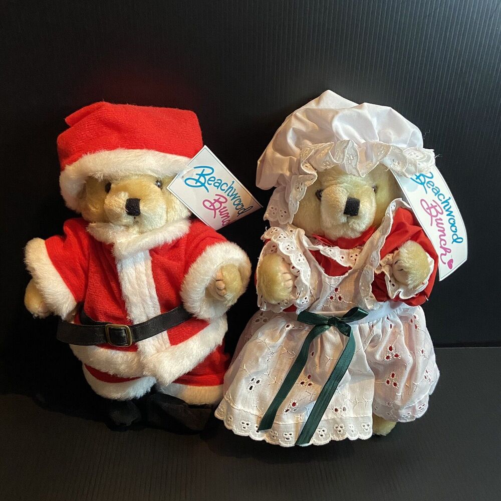 Beachwood Bunch Tan Teddy Bear Plush Santa Christmas Bears‎ Set 10"
